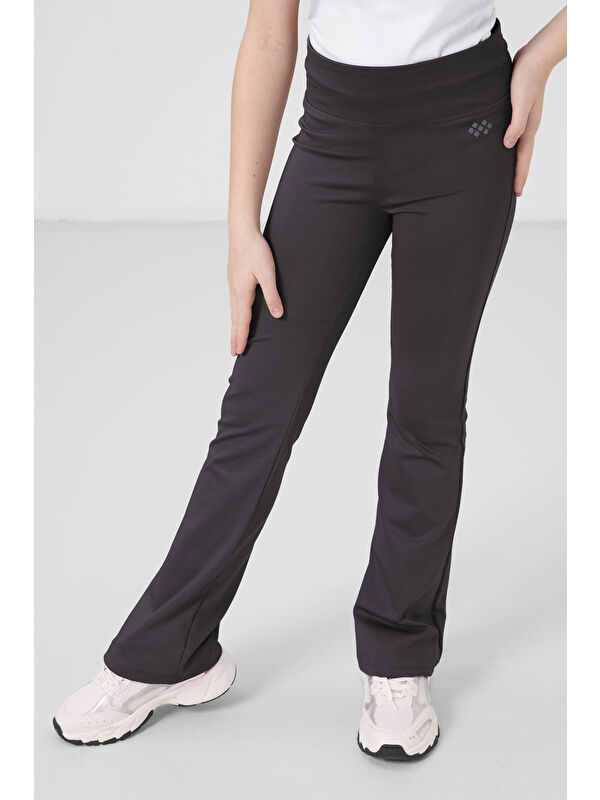 Tommylife Antrasit Esnek Standart Fit Basic Performans İspanyol Paça Kız Çocuk Tayt - 75193