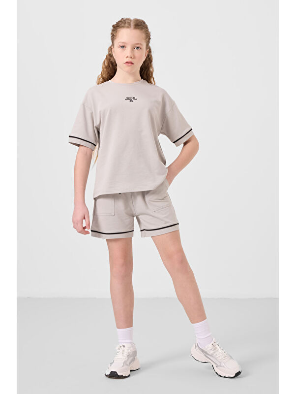 Tommylife Taş Pamuklu Yumuşak Dokulu Standart Fit Basic Kız Çocuk Şort Takım - 75183