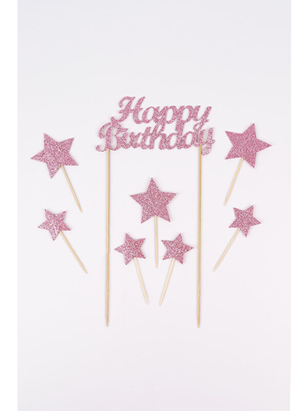 Le Mabelle Pembe Happy Birthday Yıldız Pasta Süsü