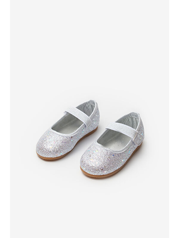 Gümüş Kelebek Simli Kız Çocuk Babet Ayakkabı - Görsel 2