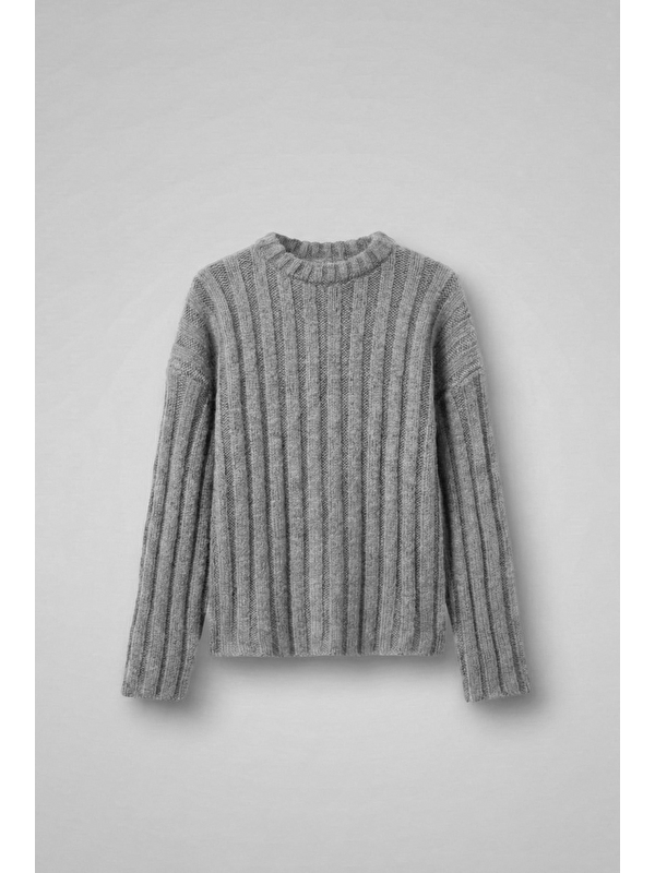 Abluka Online Erkek Oversize Kalın Fitilli Triko Kazak Gri
