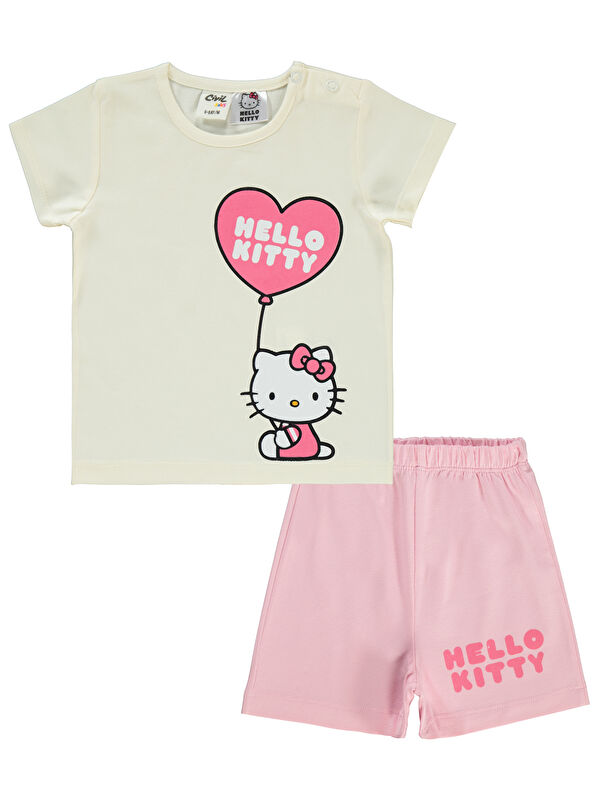 Civil Hello Kitty Kız Bebek Şortlu Takım 6-18 Ay Ekru-Uçuk Pembe