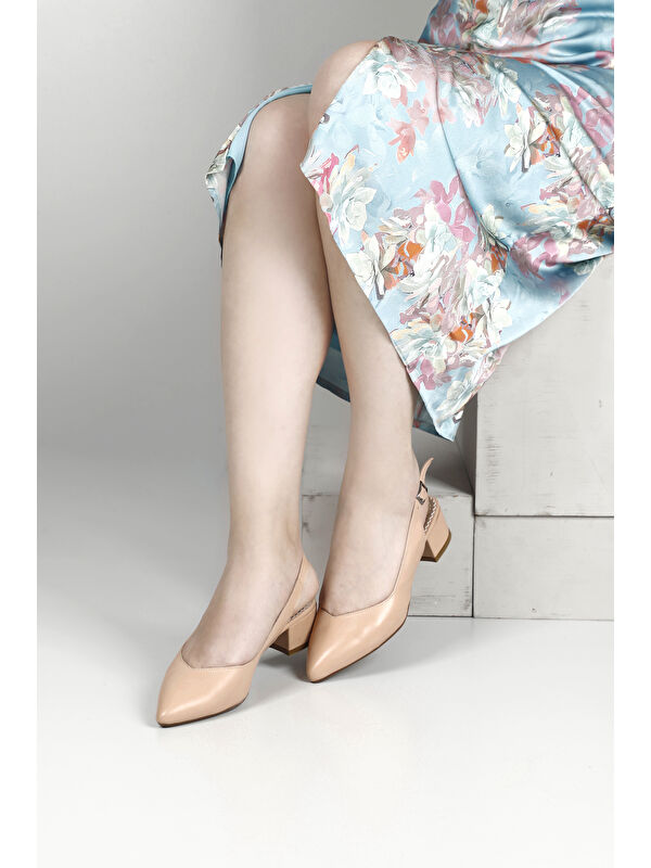 Kadın TEN Kalın Topuklu Arkası Açık Hakiki Deri Ayakkabı - Görsel 3