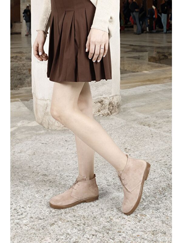 Kadın PUDRA PEMBE Kauçuk Taban Hakiki Deri Bot - Görsel 3