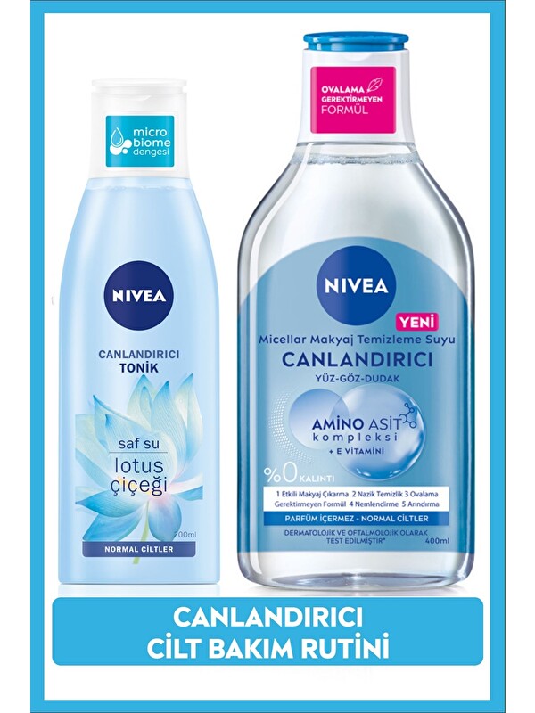 NIVEA Canlandırıcı Micellar Makyaj Temizleme Suyu 400ml ve Nemlendirici Tonik200ml, Arındırıcı,Normal Cilt