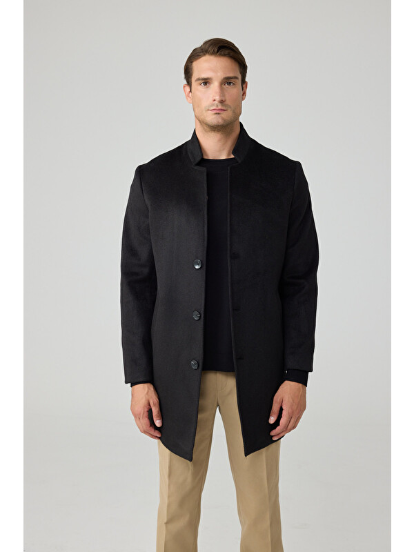 Danger Erkek Relaxed-Fit Premium Yün Kaşe Kaban Siyah 4351DNGR