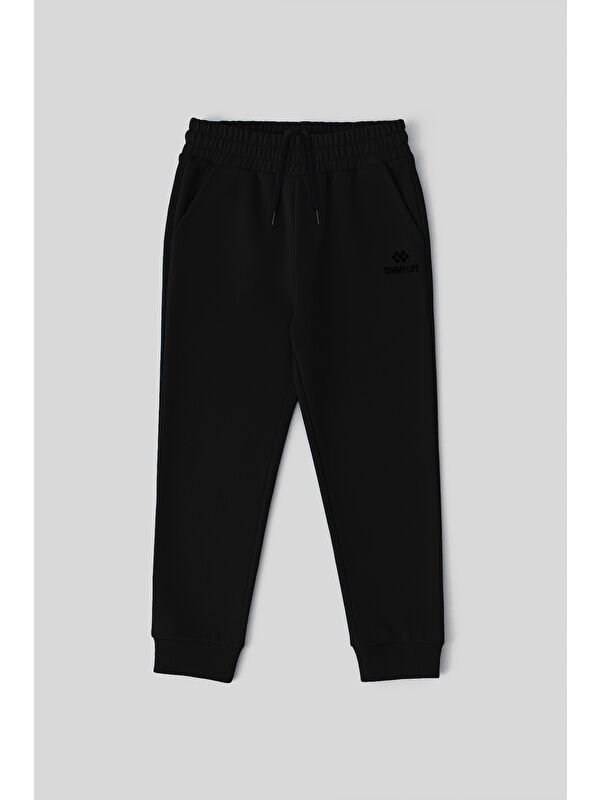Tommylife Siyah Standart Fit Manşetli İnce Erkek Çocuk Eşofman Alt - 11205