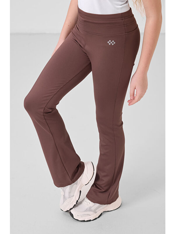 Tommylife Kahverengi Esnek Standart Fit Basic Performans İspanyol Paça Kız Çocuk Tayt - 75193