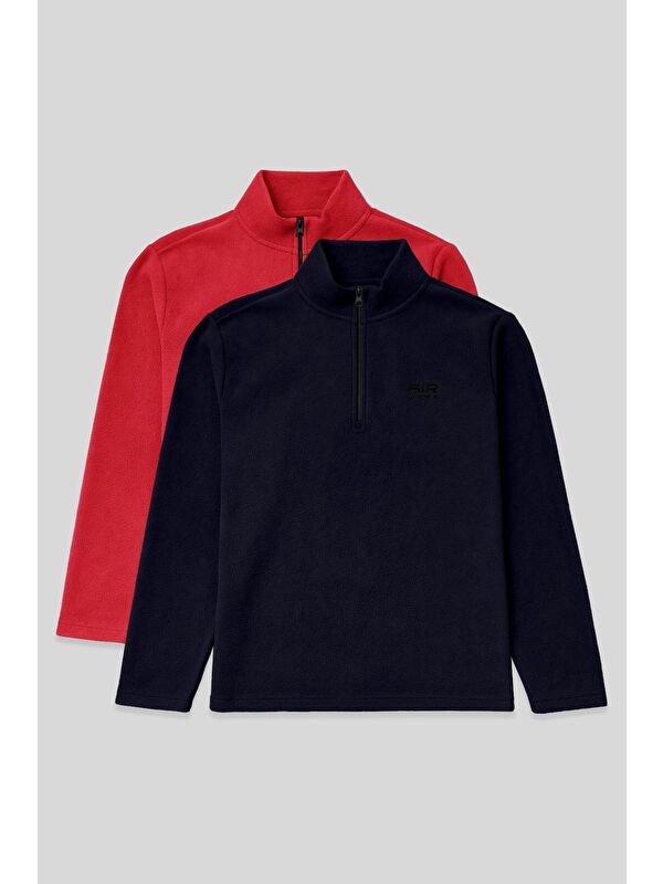 Air Jones Standart Kalıp Dik Yaka 2'li Paket Lacivert-Fiesta Erkek Polar Sweatshirt - 88310