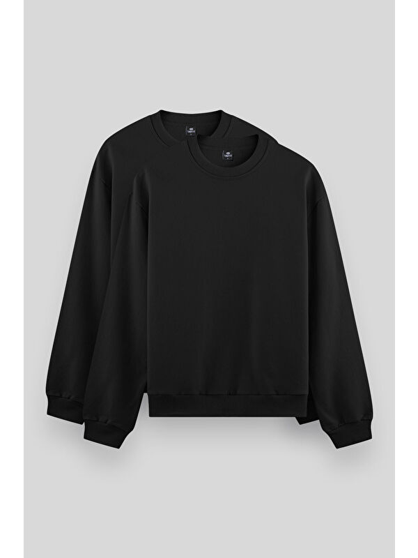 Tommylife Standart Fit Basic O Yaka 2'li Paket Siyah Erkek Sweatshirt - 88053