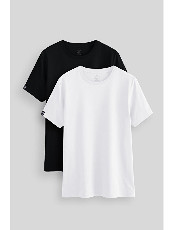 Tommylife Standart Fit Basic O Yaka 2'li Paket Siyah-Beyaz Erkek Tişört - 87911