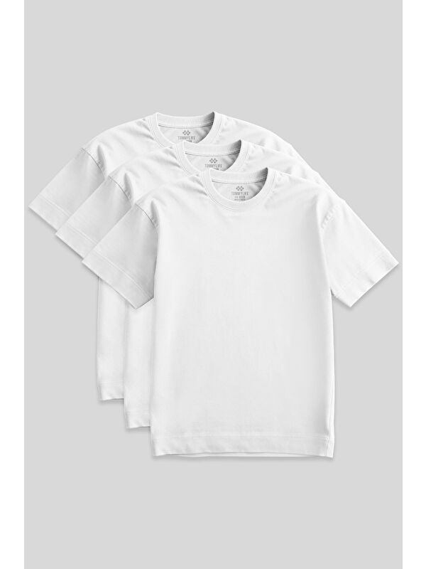 Tommylife Basic O Yaka   3'lü Paket Beyaz Erkek Büyülk Beden Tişört  88072