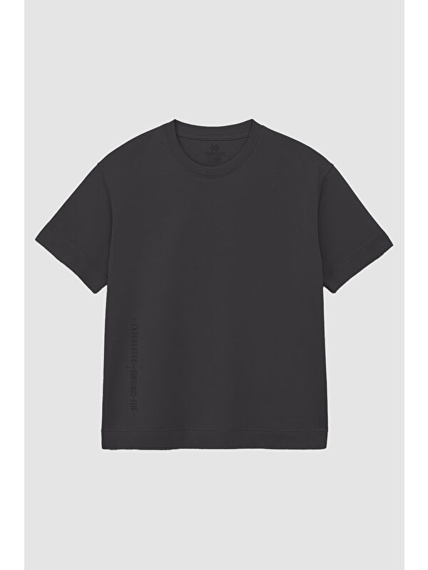 Tommylife Antrasit Baskılı O Yaka Rahat Form Battal  Erkek Büyülk Beden Tişört - 88472