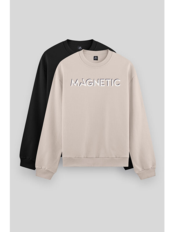 Tommylife Rahat Form O Yaka 2'li Paket Siyah-Camel Erkek Sweatshirt - 88020
