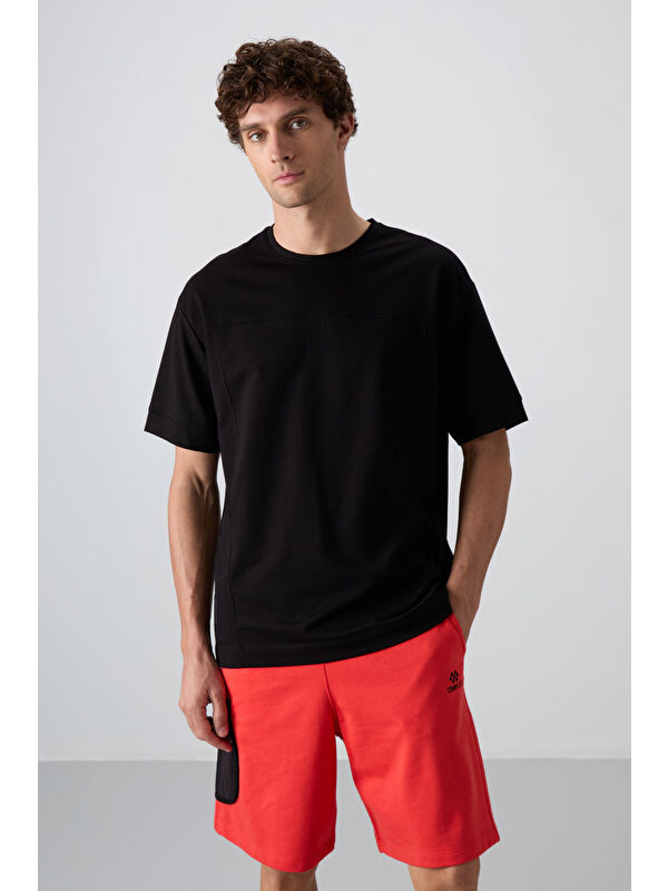 Tommylife Siyah Pamuklu Kalın Yumuşak Dokulu Oversize Fit Basic Erkek Tişört - 88349