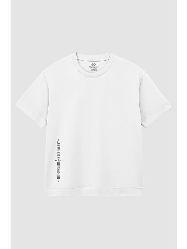 Tommylife Beyaz Baskılı O Yaka Rahat Form Battal  Erkek Büyülk Beden Tişört - 88472