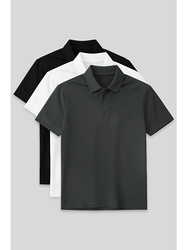 Tommylife Standart Fit Basic Polo Yaka  3'lü Paket Siyah-Beyaz-Çağla Erkek Tişört  87768