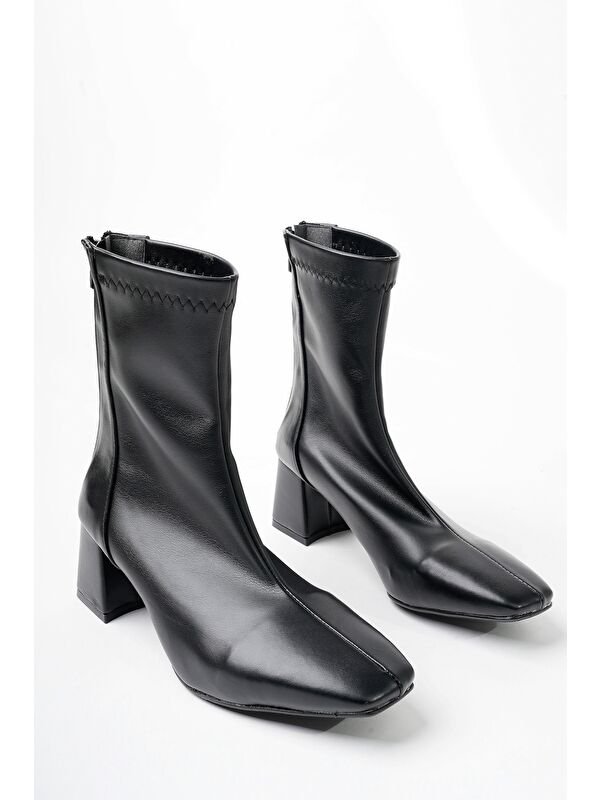 SASHA Küt Burun Arkadan Fermuarlı Kadın Topuklu Bot - Görsel 6