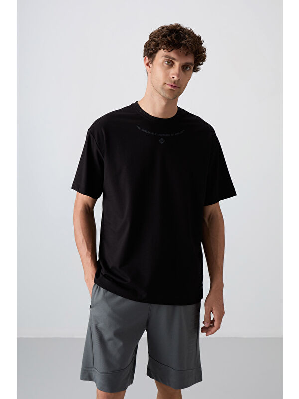 Tommylife Siyah Pamuklu Kalın Yumuşak Dokulu Oversize Fit Baskılı Erkek Tişört - 88343