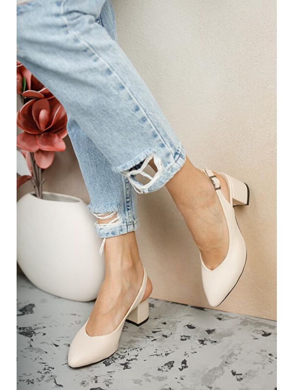W0711 Kadın Arkası Açık Klasik Günlük Tarz Şık ve Rahat Topuklu Ayakkabı - Görsel 2