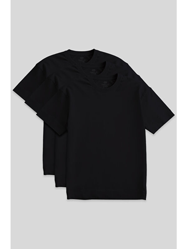 Tommylife Basic O Yaka  3'lü Paket Siyah Erkek Büyülk Beden Tişört 88072