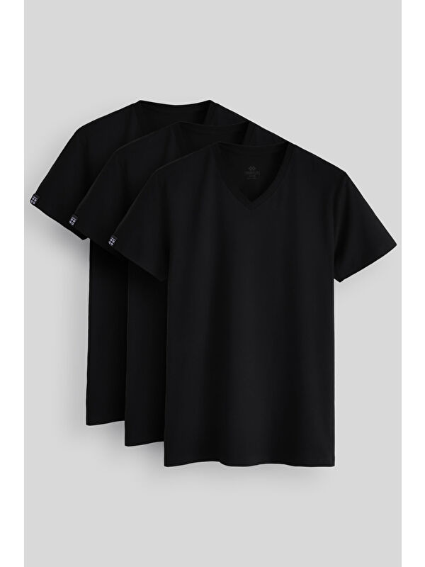 Tommylife Standart Fit Basic V Yaka  3'lü Paket Siyah Erkek Tişört  87912