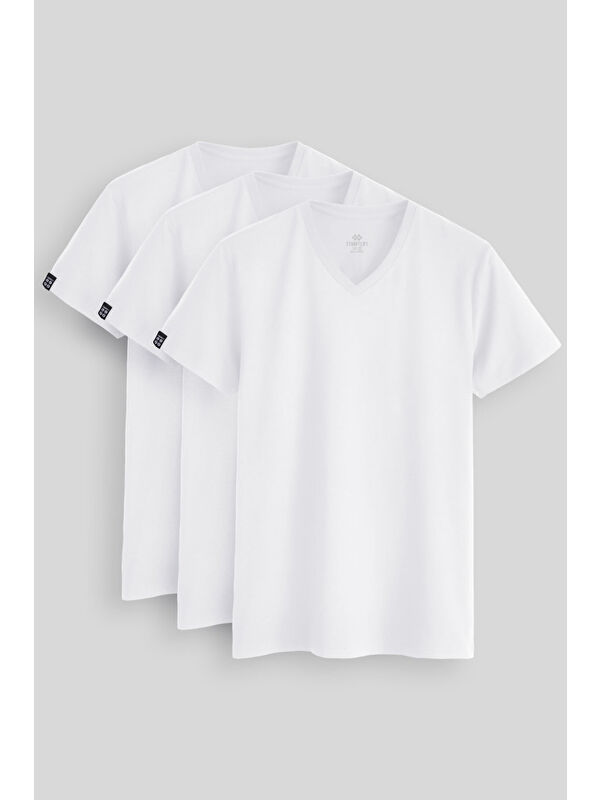 Tommylife Standart Fit Basic V Yaka  3'lü Paket Beyaz Erkek Tişört  87912
