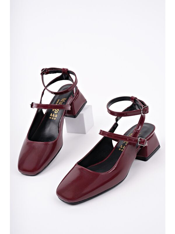 CHOPRA Kare Burun Çift Kemerli Bilekten Bağlamalı Arkası Açık Kısa Topuklu Ayakkabı - Görsel 2