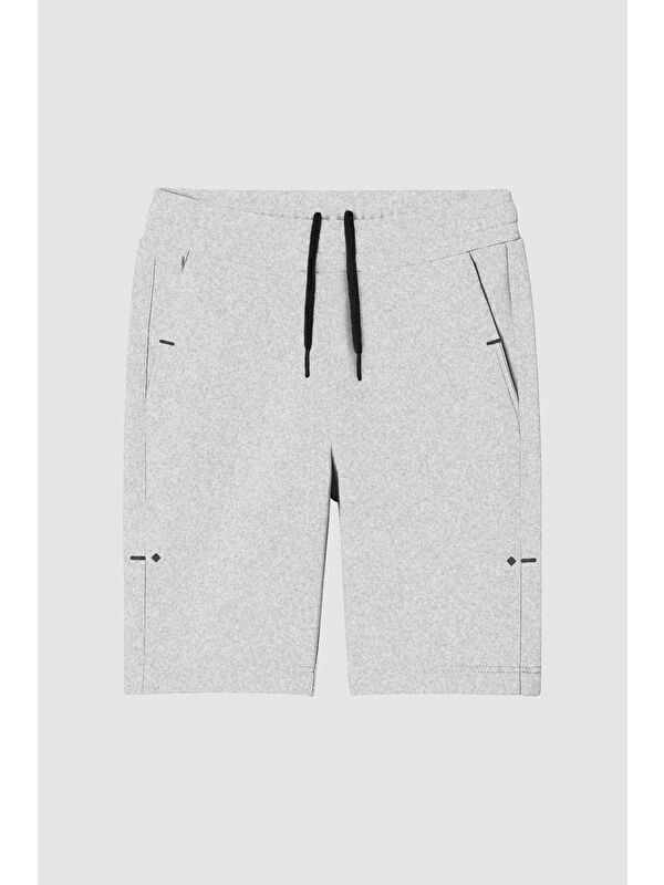 Tommylife Gri Melanj Rahat Form Bağcıklı Cep Detaylı Battal  Erkek Büyük Beden Şort - 81297