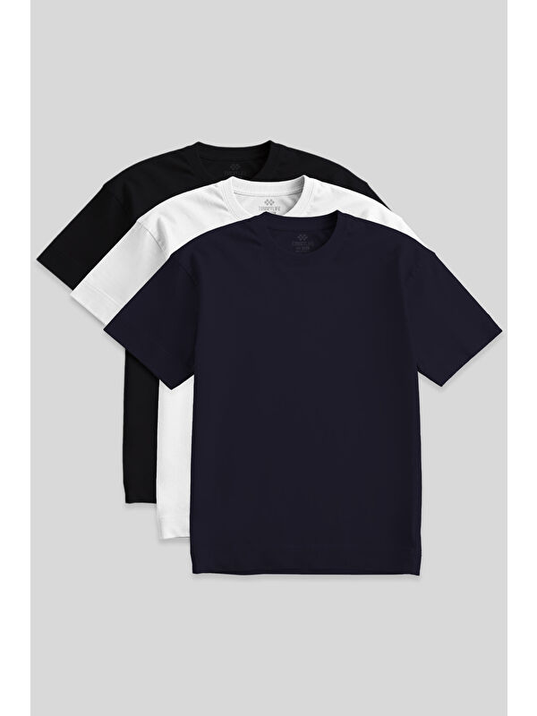 Tommylife Basic O Yaka  3'lü Paket Siyah-Beyaz-Lacivert Erkek Büyülk Beden Tişört 88072