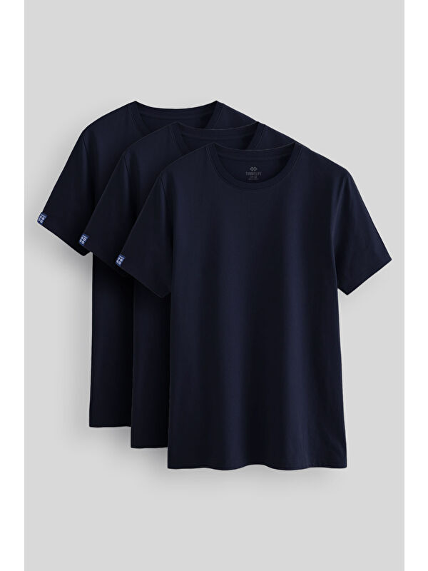 Tommylife Standart Fit Basic O Yaka  3'lü Paket Lacivert Erkek Tişört  87911