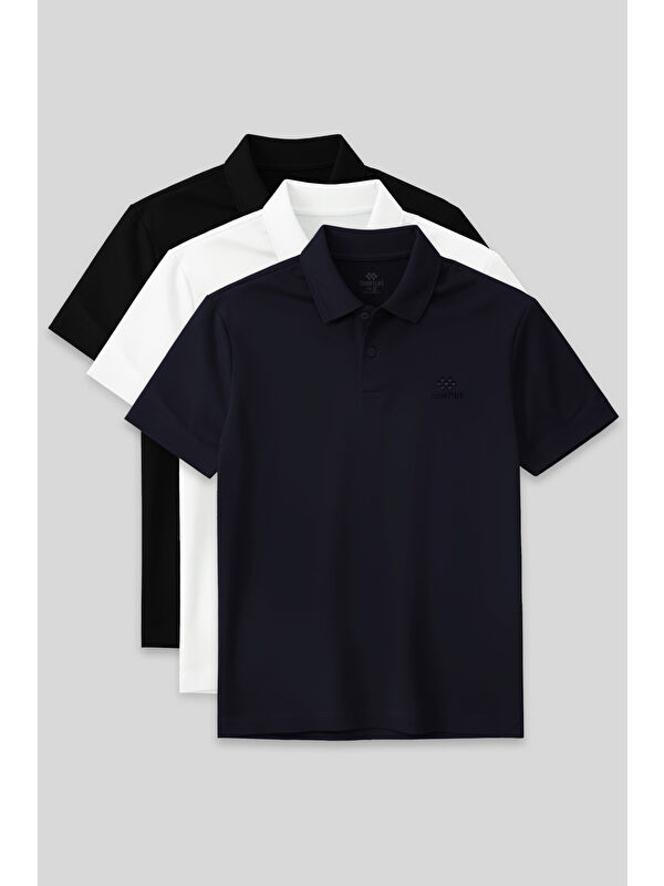Tommylife Standart Fit Basic Polo Yaka 3'lü Paket Siyah-Beyaz-Lacivert Erkek Tişört  87748