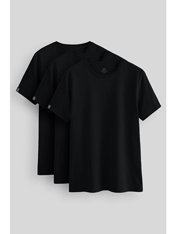 Tommylife Standart Fit Basic O Yaka  3'lü Paket Siyah Erkek Tişört  87911
