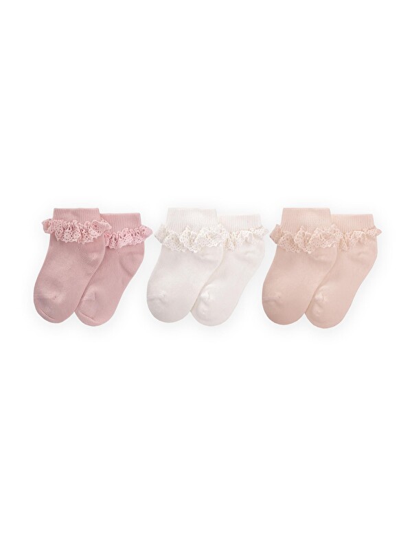 CİGİT Üçlü Dantelli Bebe Patik Çorabı 0-4 Yaş