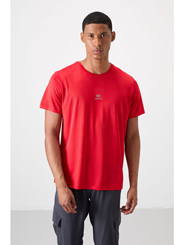 Tommylife Kırmızı Polyester Nefes Alan Jakarlı İnce Esnek Standart Fit Erkek Performans Tişört - 88397