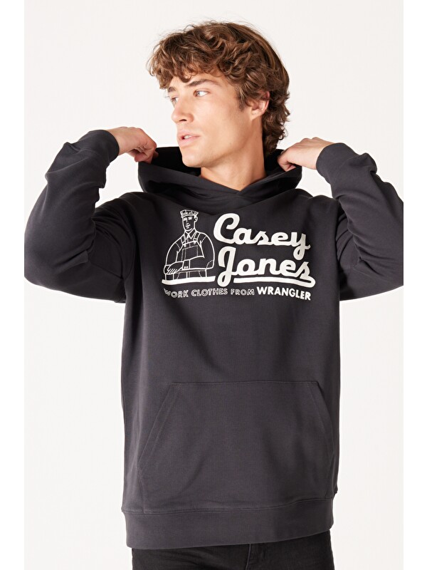 Wrangler Loose Fit Rahat Kesim %100 Pamuk İçi Polarlı Koyu Gri Sweatshirt