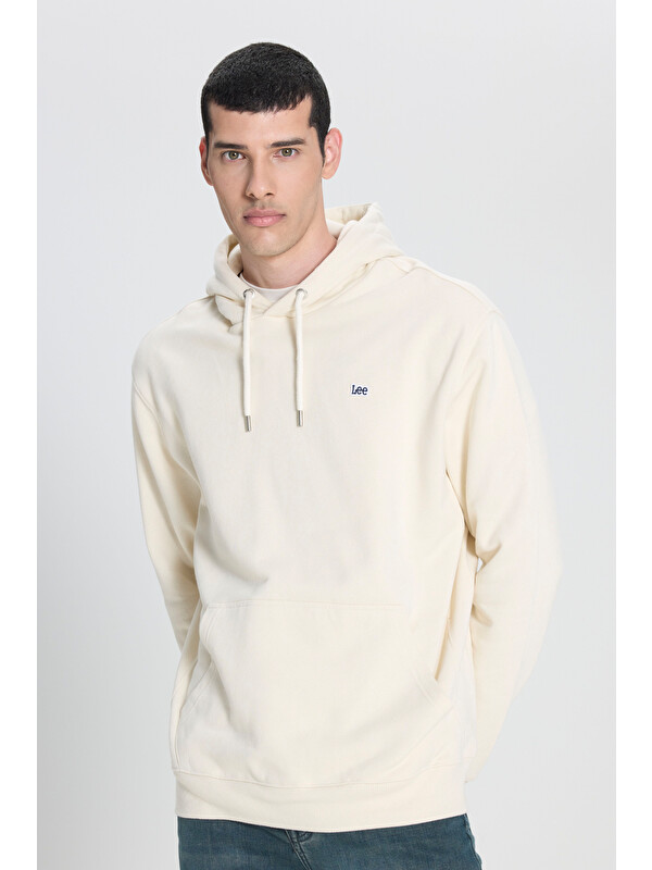Lee Regular Fit Normal Kesim %100 Pamuk Kapüşonlu Şardonlu Kırık Beyaz Sweatshirt