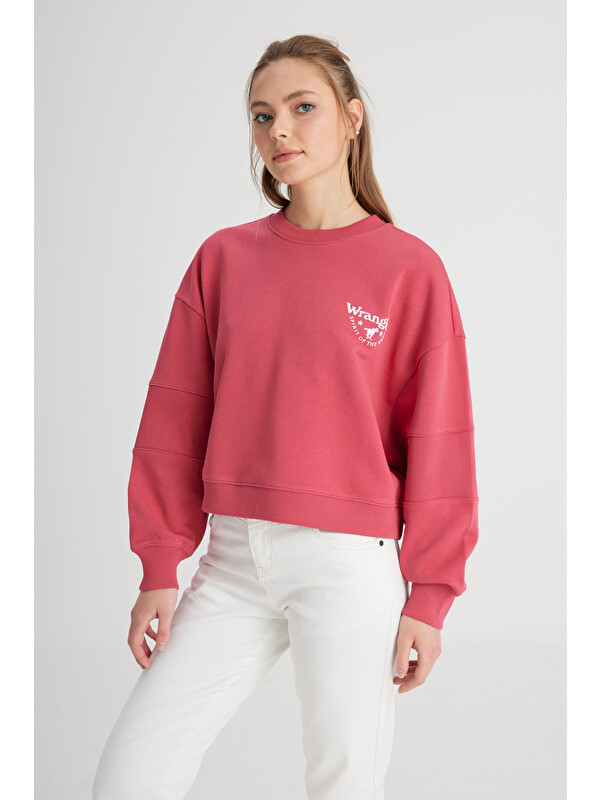 Wrangler Relaxed Fit Geniş Kesim Bisiklet Yaka %100 Pamuk Bordo Sweatshirt