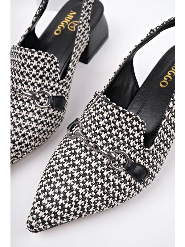 HERJEE Sivri Burun Arkası Açık Hasır Kadın Günlük Kısa Topuklu Ayakkabı - Görsel 6