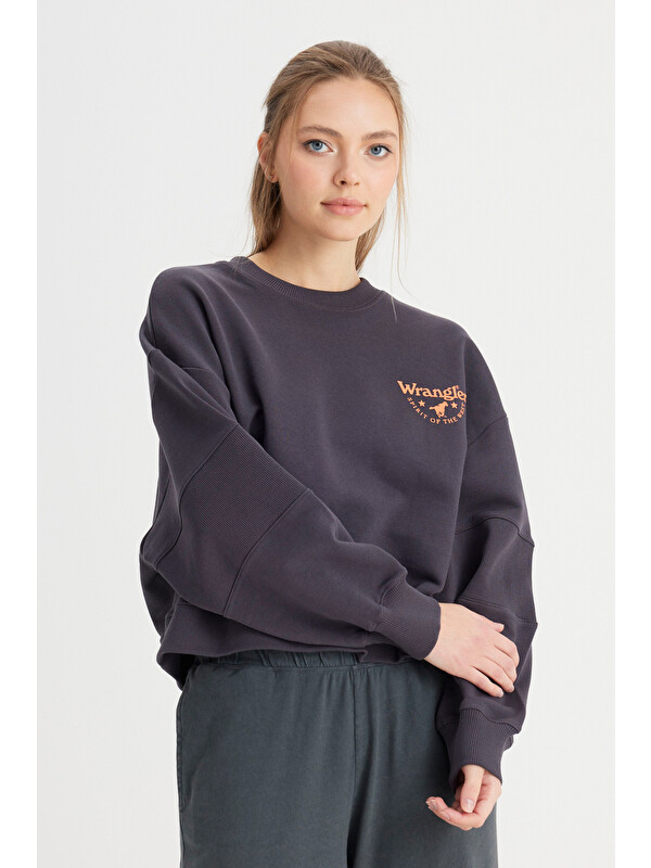 Wrangler Relaxed Fit Geniş Kesim Bisiklet Yaka %100 Pamuk Siyah Sweatshirt