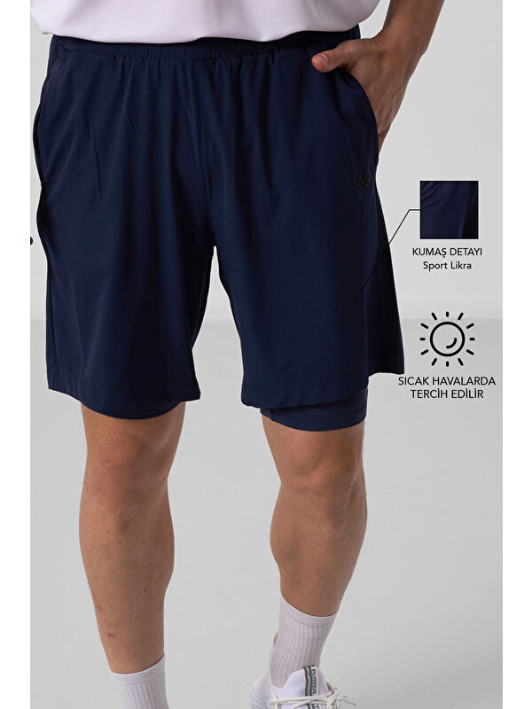 Tommylife İndigo Polyester İnce Yumuşak Standart Fit Erkek Taytlı Şort - 81287