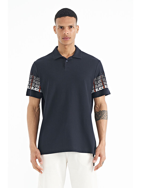 Tommylife Lacivert Kol Baskı Detaylı Polo Yaka Standart Form Erkek %100 Pamuk Tişört - 88240