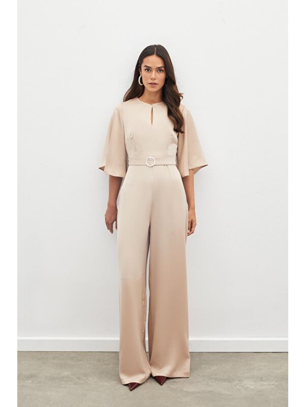 SATEEN Kemerli Krep Tulum - Bej