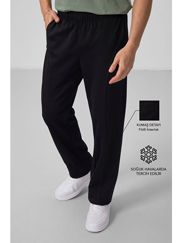 Tommylife Siyah Yüzeyi Dokulu Standart Fit Palazzo  Erkek Pantolon - 82171