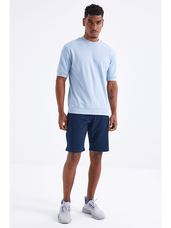 Tommylife İndigo Bağcıklı Standart Kalıp Basic Erkek Şort - 81212