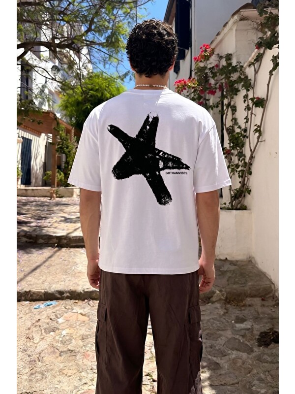gothamVibes Boxy Star Beyaz Premium T-Shirt