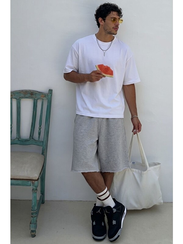 gothamVibes Erkek Blank Oversize Beyaz T-Shirt
