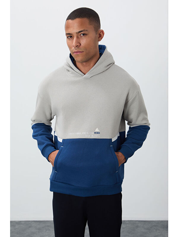 Tommylife Taş Pamuklu Kalın İçi Tüylü Yumuşak Dokulu Comfort Fit Nakışlı  Erkek Hoodie - 88417