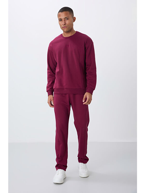 Tommylife Erguvanm Kompakt Pamuklu Kalın Pürüzsüz Dokulu O Yaka Comfort Fit Erkek Eşofman Takım -85263