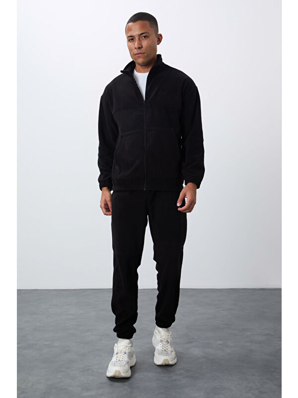 Tommylife Siyah Kalın Yumuşak Dokulu Comfort Fit Nakışlı Erkek Eşofman Takım - 85269